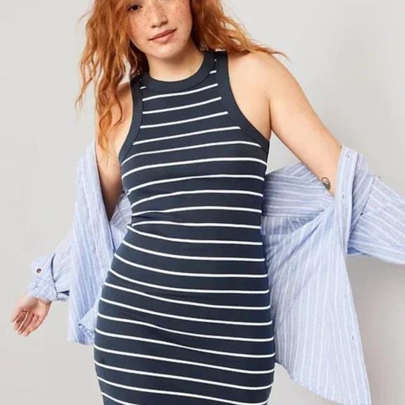 NEW Old Navy Fitted Striped Sleeveless Rib-Knit Mini Dress for Women - Picture 4 of 7